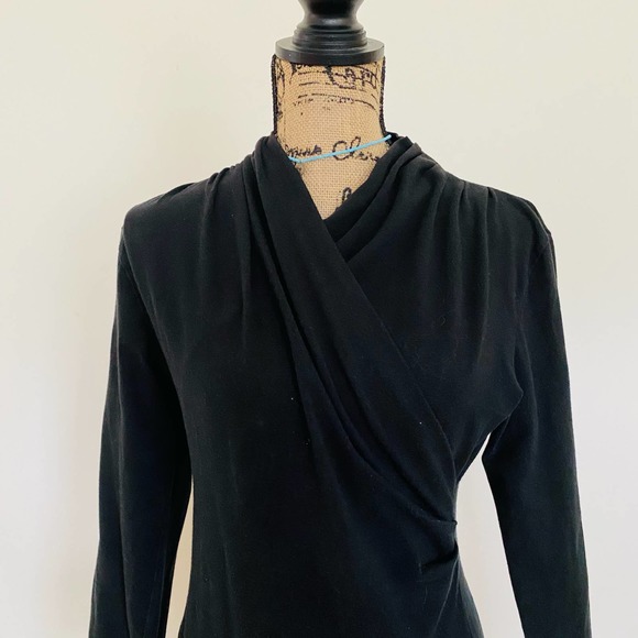Tweeds Shawl Collar Timeless Wrap Black Cotton Top - Picture 4 of 8